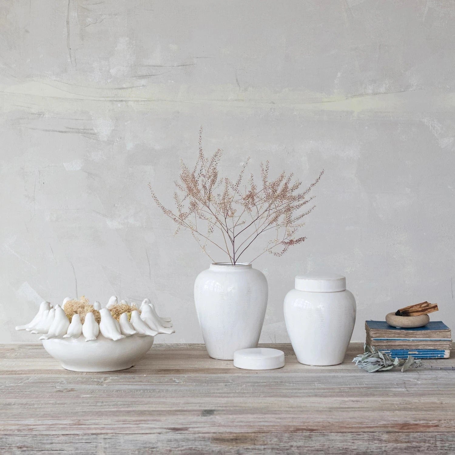 Creative Co-op Decorative Stoneware Bowl with Birds on Rim, White - Little Miss Muffin Children & Home