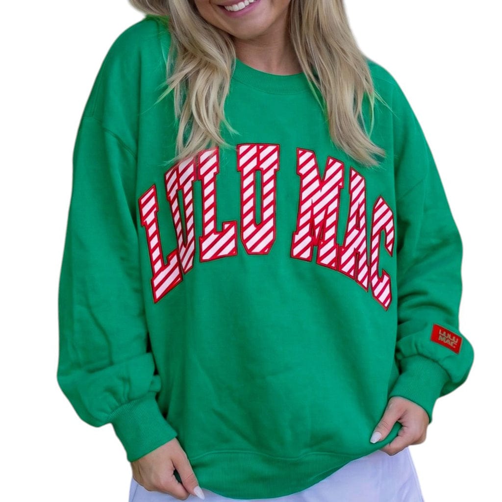 Girlie Girl Originals LM-SW-1026 Ladies Candy Cane - Green Sweatshirt - Little Miss Muffin Children & Home