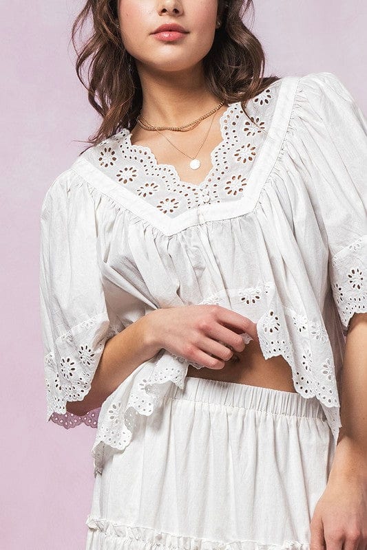 Fashion Week Flowing Hollow Laced Blouse in White - Little Miss Muffin Children & Home
