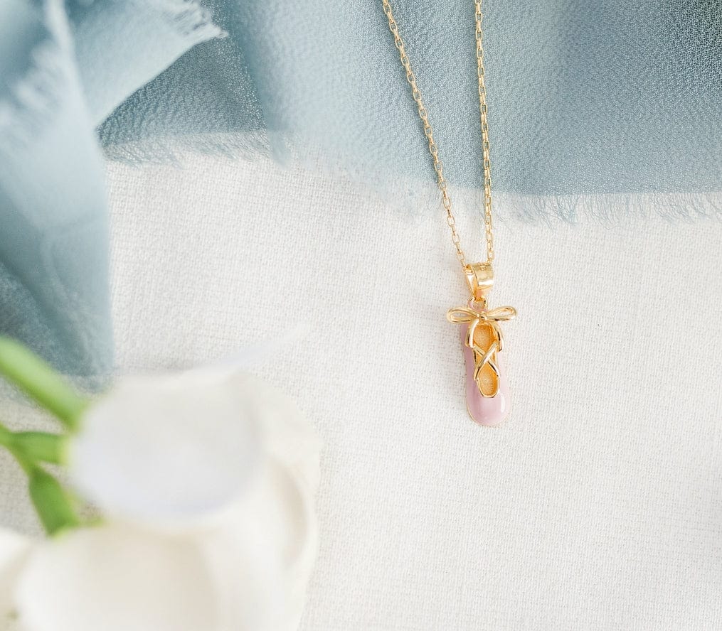 Cherished Moments Girls 14K Gold-Plated Pink Ballet Slipper Necklace 14" - Little Miss Muffin Children & Home