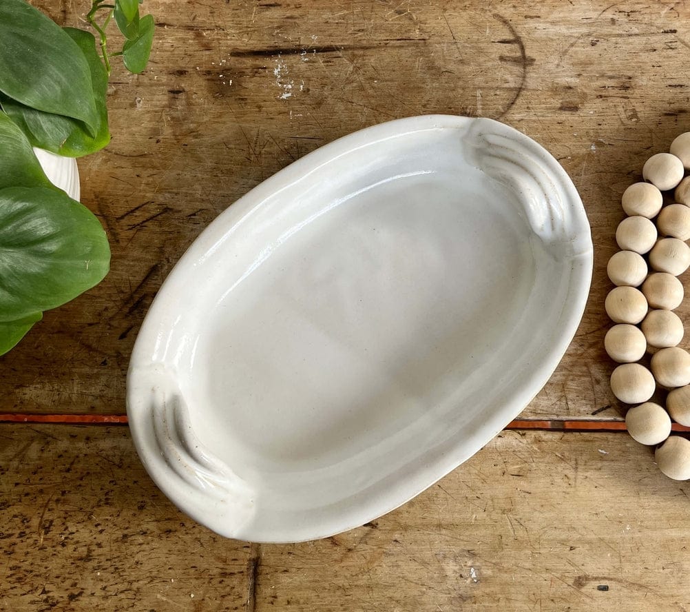 Coastal Clay Co Coastal Clay Co Oval Bowl Summer Appetizer Platter Serving Bowl with Handles, White - Little Miss Muffin Children & Home