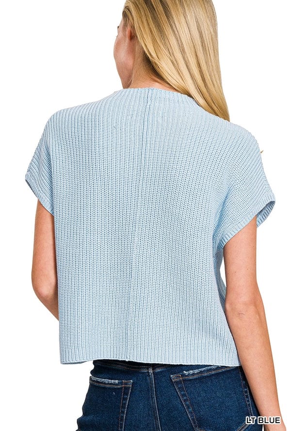 Vanilla Monkey Vanilla Monkey Mock Neck Short Sleeve Sweater in Light Blue - Little Miss Muffin Children & Home