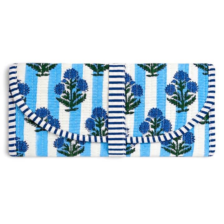 Cotton Quilted Jewelry Roll in Bluebell