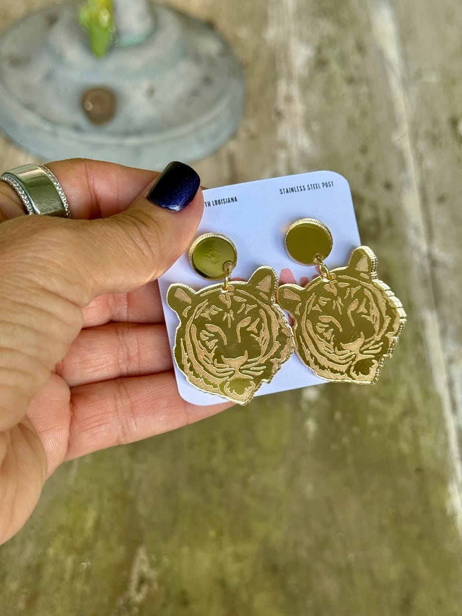 Geaux Magnolia Geaux Magnolia Gold Tiger Dangle Earrings – LSU Game Day - Little Miss Muffin Children & Home