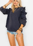 Cezele Cezele Ruffle Sleeve French Terry Sweatshirt in Navy - Little Miss Muffin Children & Home