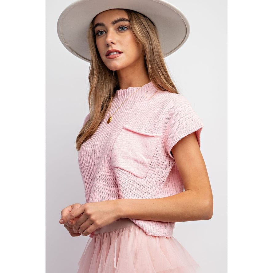 Sweet Generis Sweet Generis Drop Shoulder Rib Knit Short Sleeve Sweater in Light Pink - Little Miss Muffin Children & Home