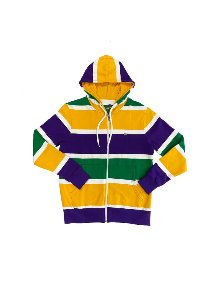 Mardi Gras Creations Thick Stripe Rugby Adult Unisex Zip Up Hoodie - Little Miss Muffin Children & Home