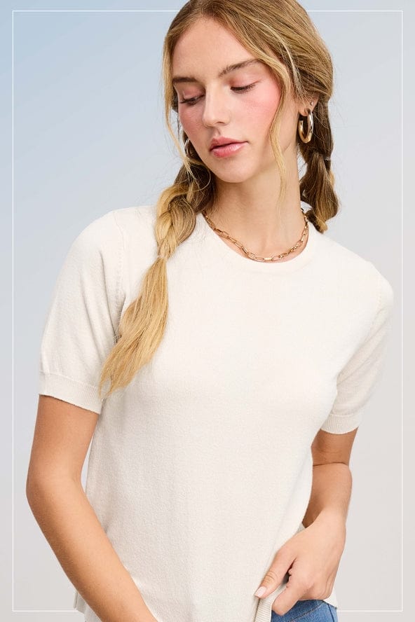 La Miel La Miel Short Sleeve Knit Sweater in Milk - Little Miss Muffin Children & Home