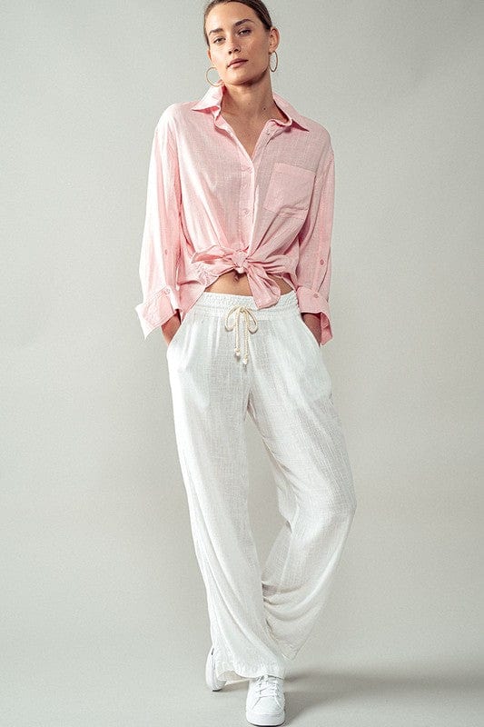 Urban Daizy Urban Daizy Luxe Linen Drawstring Pants in White - Little Miss Muffin Children & Home