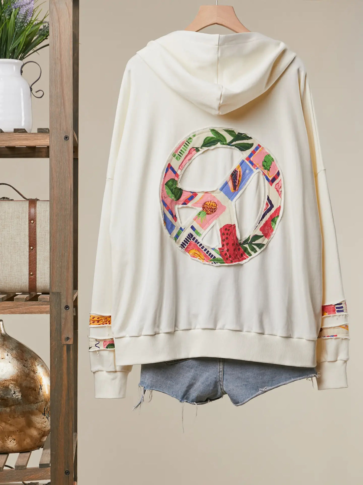 Flower Fabric Hooded Sweatshirt