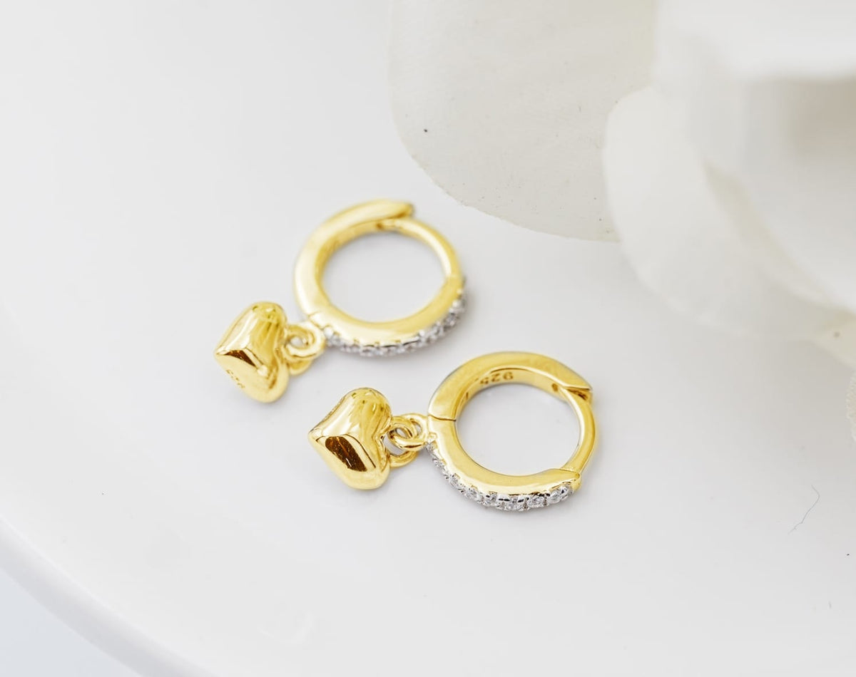 Cherished Moments Girls Heart Huggie Hoop Earrings in 14k Gold-Plated & Sterling Silver - Little Miss Muffin Children & Home