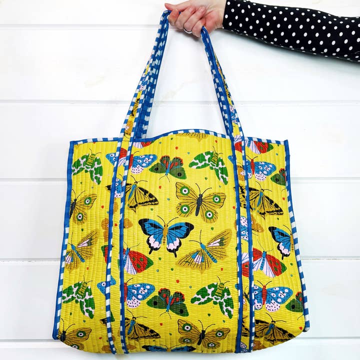 Folklore Couture Yellow Butterfly Print Large Quilted Travel Tote Bag - Little Miss Muffin Children & Home