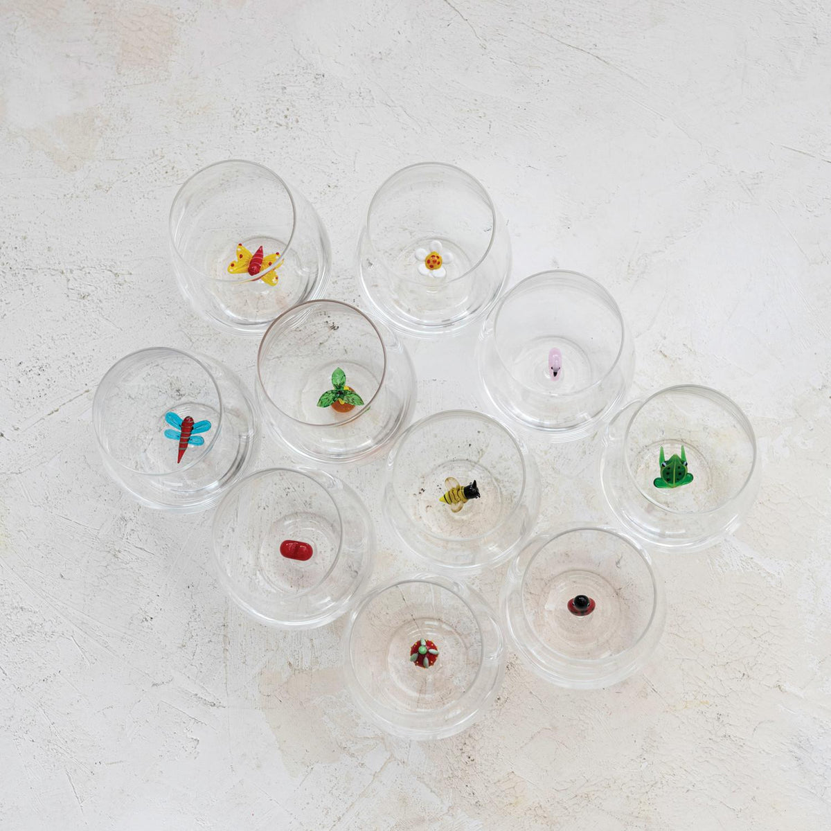 Stemless Wine Glass with Figure Inside, 10 Available Styles
