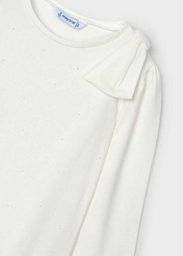 Mayoral Usa Inc Mayoral Girl Bow Long Sleeve T-Shirt in Off White - Little Miss Muffin Children & Home