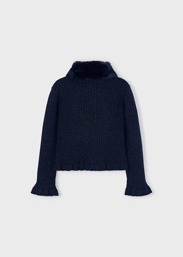 Mayoral Usa Inc Faux Fur Collar Cardigan in Navy - Little Miss Muffin Children & Home