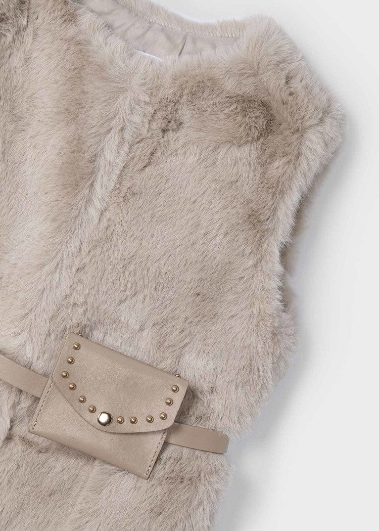 Mayoral Usa Inc Mayoral Faux-Fur Vest with Belt in Sepia - Little Miss Muffin Children & Home