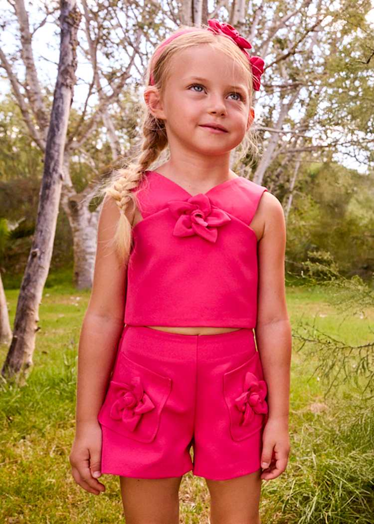 Flower Applique Halter Top & Shorts Set in Carnation