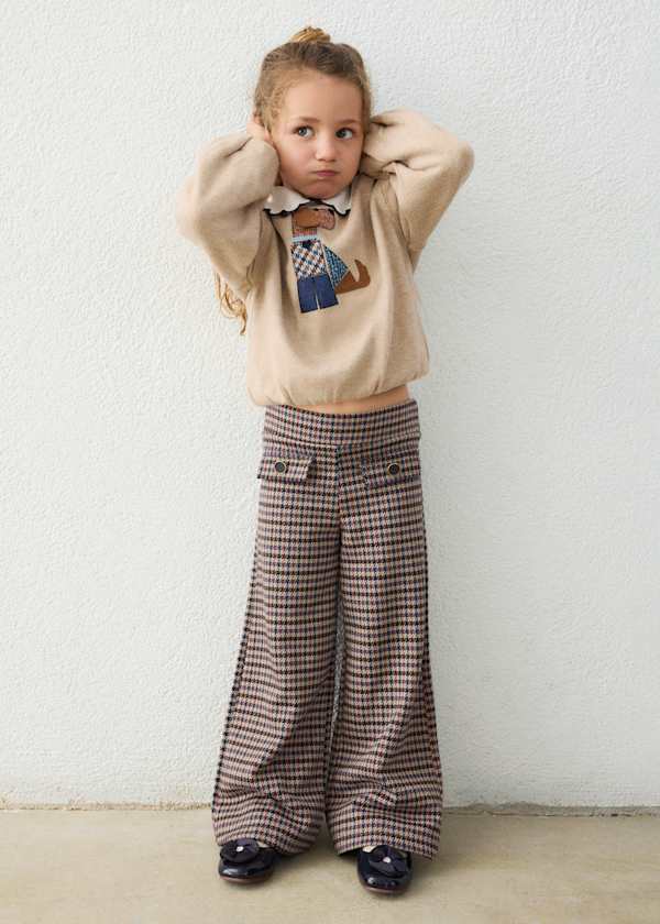 Houndstooth Jacquard Knit Wide Leg Pants