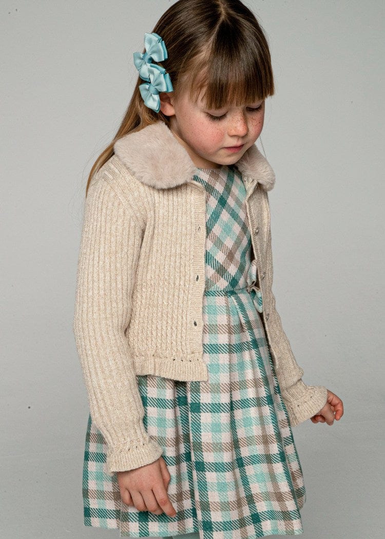 Mayoral Usa Inc Mayoral Knit Cardigan with Faux Fur Collar in Beige Marzipan - Little Miss Muffin Children & Home