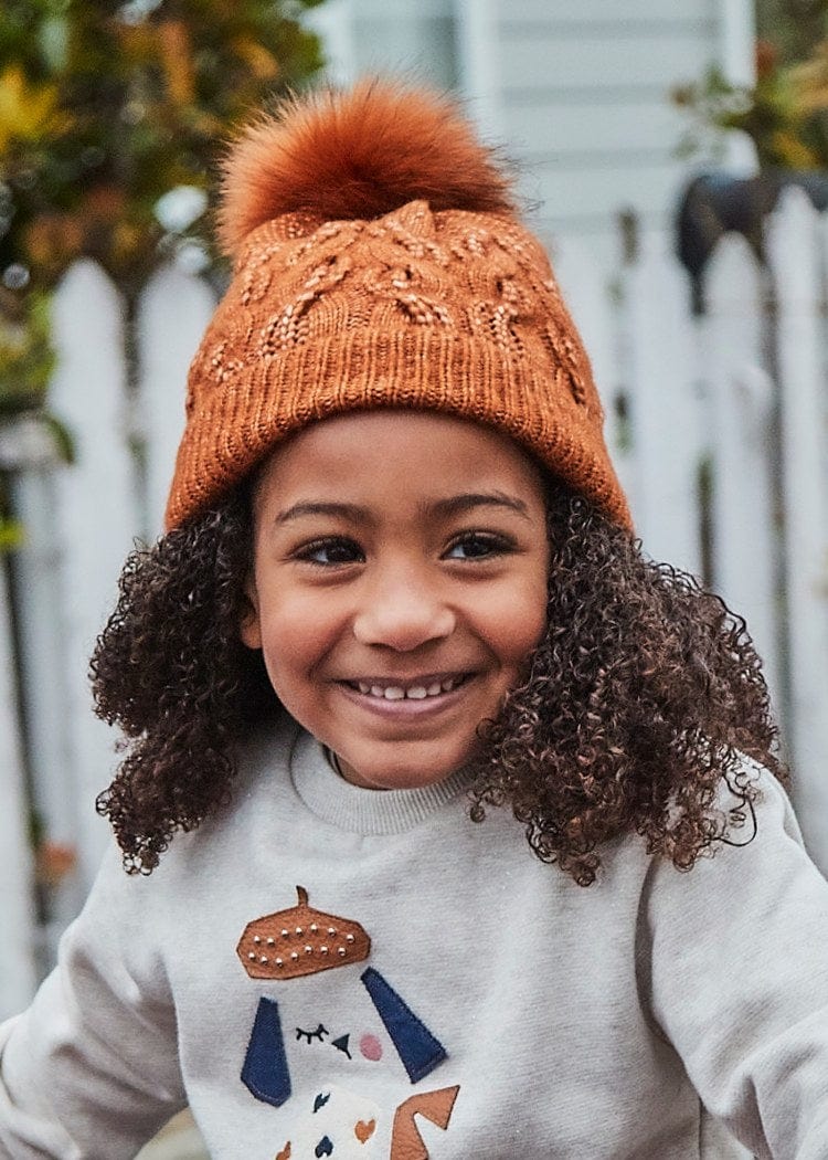 Mayoral Usa Inc Mayoral Furry Pom Pom Beanie in Caramel - Little Miss Muffin Children & Home