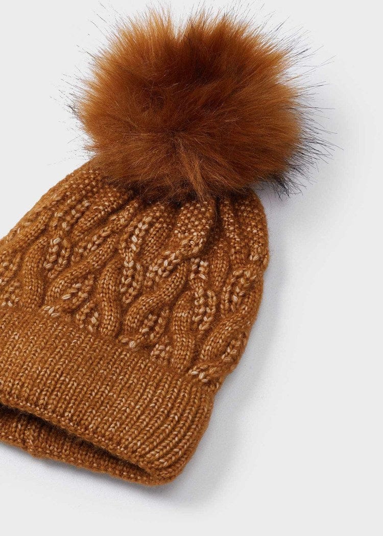 Mayoral Usa Inc Mayoral Furry Pom Pom Beanie in Caramel - Little Miss Muffin Children & Home