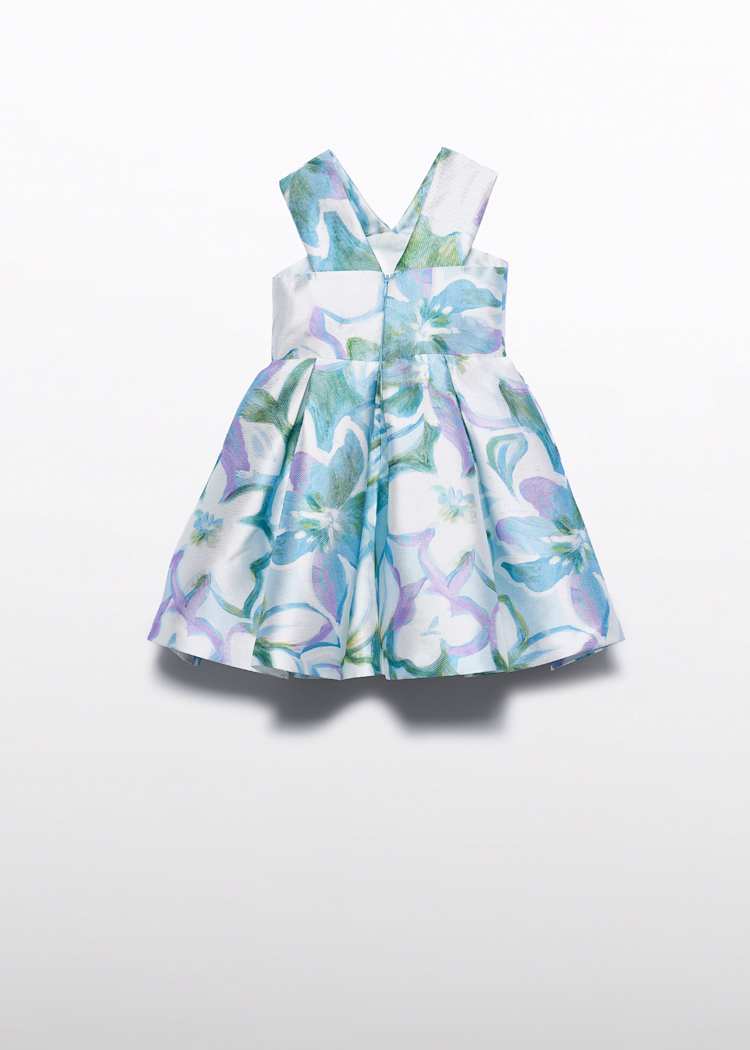 Floral Printed Mikado Dress with Flower Applique