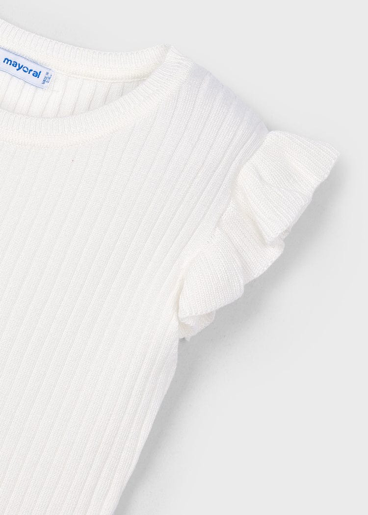 Mayoral Usa Inc Mayoral Flutter Sleeve Ribbed Top in Off White - Little Miss Muffin Children & Home