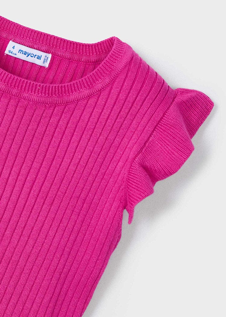 Mayoral Usa Inc Mayoral Flutter Sleeve Ribbed Top in Magenta - Little Miss Muffin Children & Home