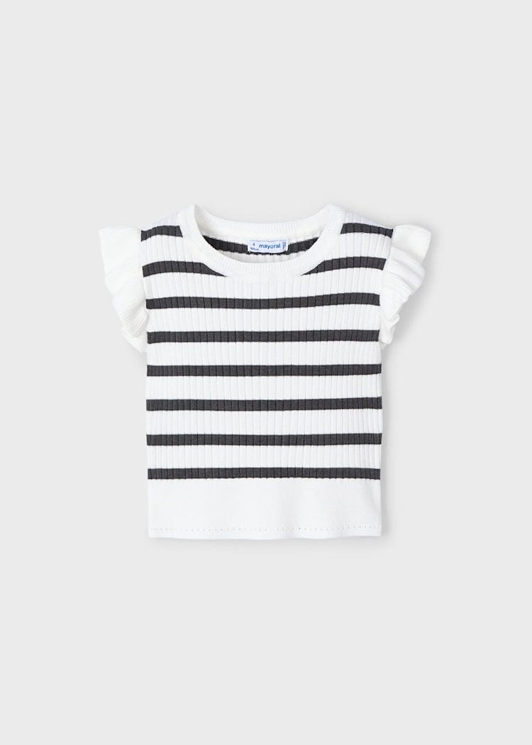 Mayoral Usa Inc Mayoral Flutter Sleeve Ribbed Top in White & Charcoal - Little Miss Muffin Children & Home