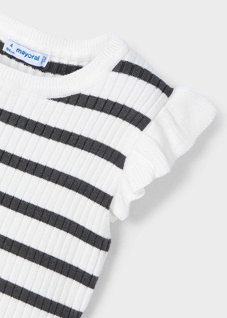 Mayoral Usa Inc Mayoral Flutter Sleeve Ribbed Top in White & Charcoal - Little Miss Muffin Children & Home