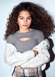 Mayoral Usa Inc Mayoral Ribbed Long Sleeve Top with Cutout in Steel - Little Miss Muffin Children & Home