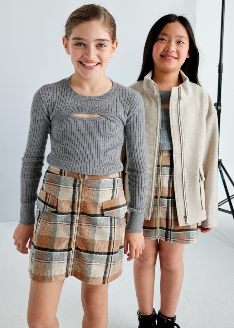 Mayoral Usa Inc Mayoral Ribbed Long Sleeve Top with Cutout in Steel - Little Miss Muffin Children & Home