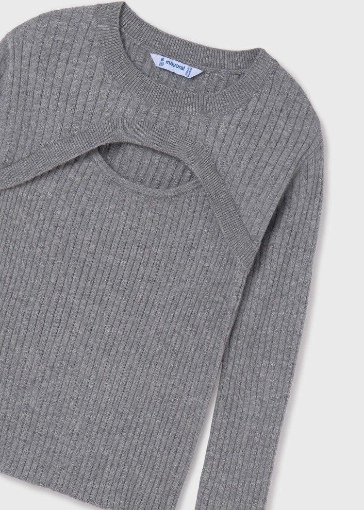 Mayoral Usa Inc Mayoral Ribbed Long Sleeve Top with Cutout in Steel - Little Miss Muffin Children & Home