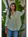 womens striped green button down