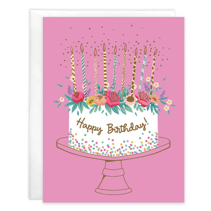 happy birthday flower cake card