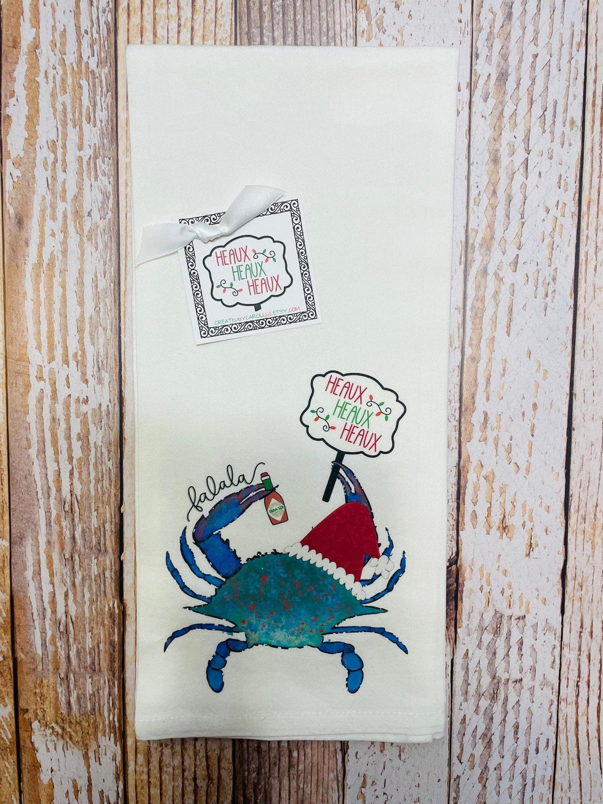 Created by Carol Heaux Heaux Heaux Crab with Tabasco Hot Sauce and Sign Towel - Little Miss Muffin Children & Home