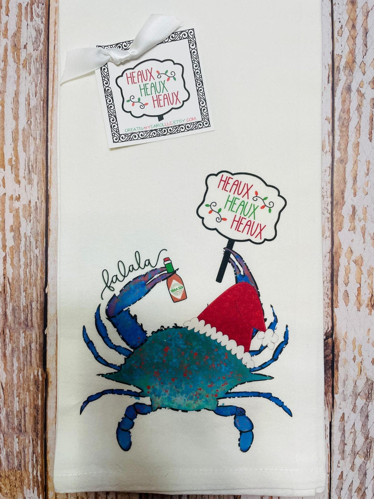 Created by Carol Heaux Heaux Heaux Crab with Tabasco Hot Sauce and Sign Towel - Little Miss Muffin Children & Home