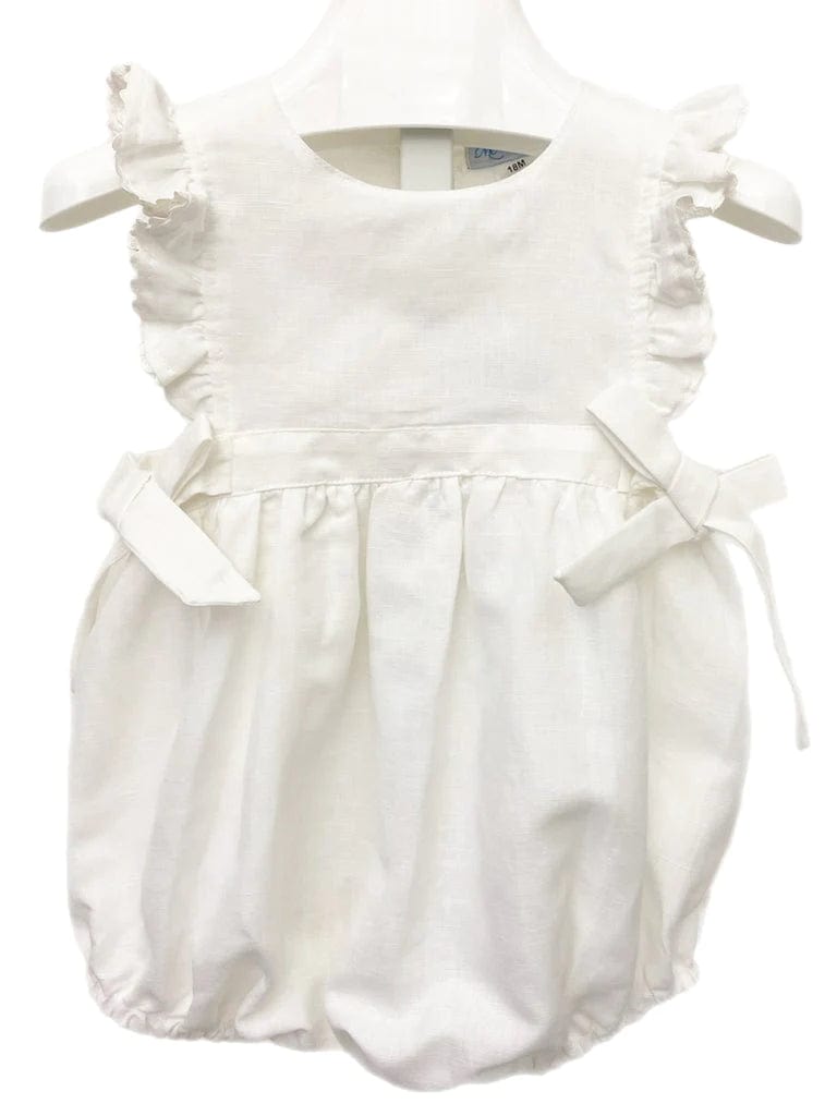 Lulu Bebe Lulu Bebe Ella Linen Ruffle Sleeve Bubble with Side Bows - Little Miss Muffin Children & Home