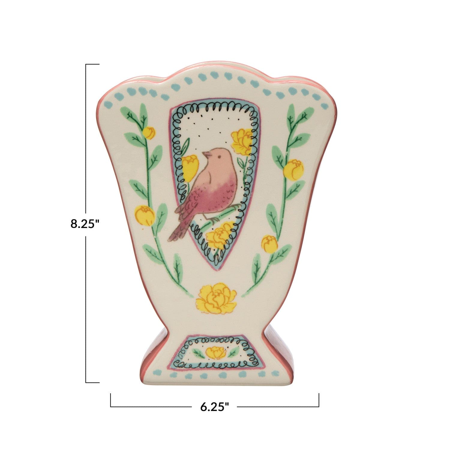 Creative Co-Op Creative Co-Op Ceramic Fan Shaped Vase with  Birds - Little Miss Muffin Children & Home