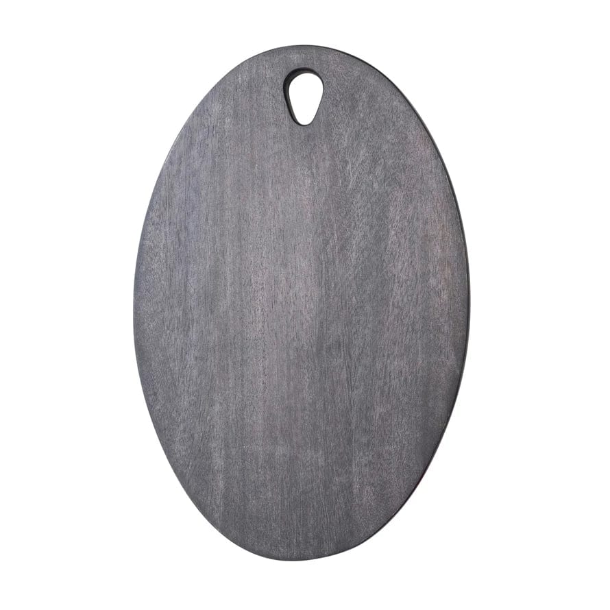 Creative Co-Op Black Oval Mango Wood Cheese Cutting Board with Handle 