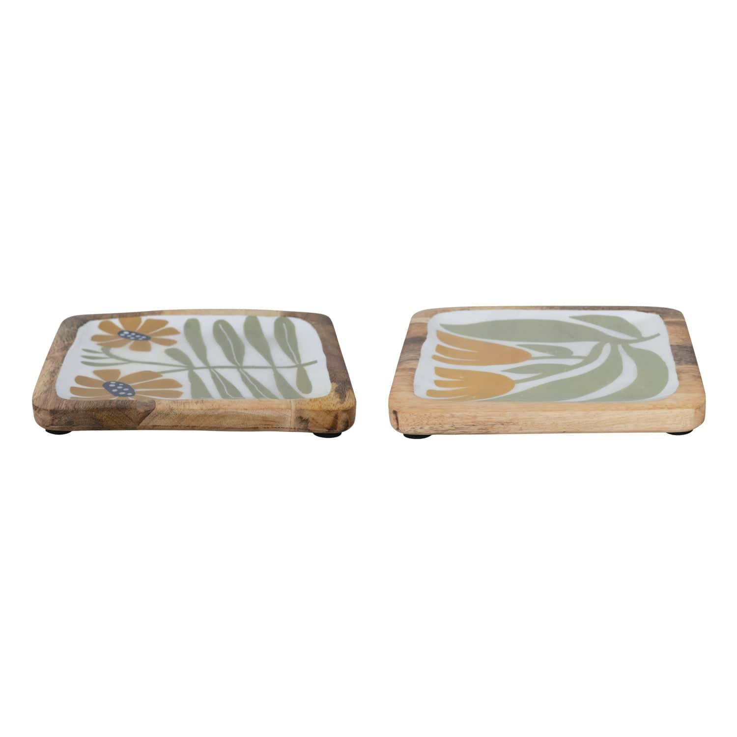 Creative Co-Op Creative Co-op Enameled Mango Wood Plate w/ Flowers, 2 Styles - Little Miss Muffin Children & Home