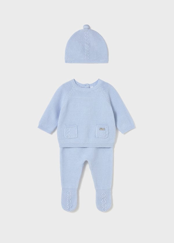 Mayoral Usa Inc 3 Piece Newborn Knit Set in Sky - Little Miss Muffin Children & Home