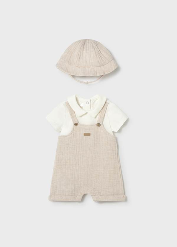 Newborn Overall Romper & Hat Set in Wheat