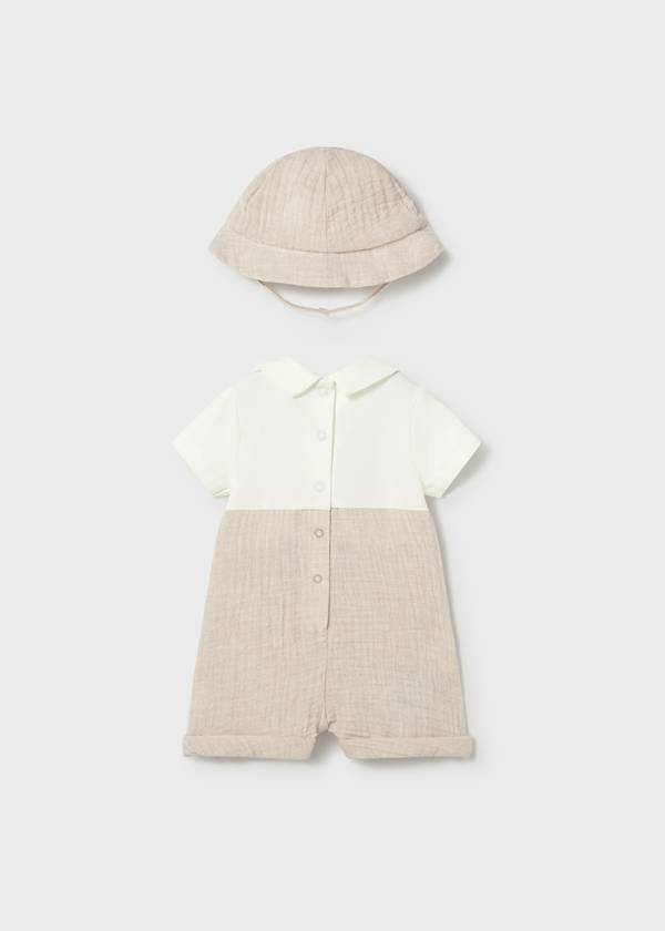 Newborn Overall Romper & Hat Set in Wheat