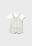 Newborn Overall & T-Shirt Set in Aqua Stripe