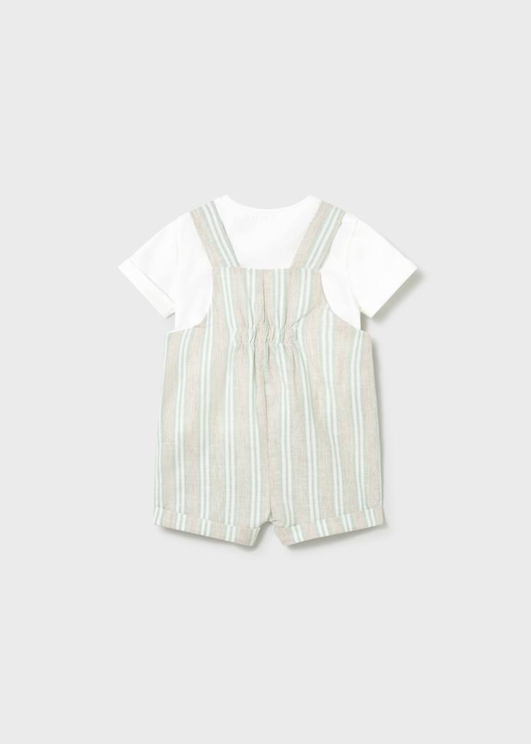 Newborn Overall & T-Shirt Set in Aqua Stripe