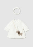 newborn dress ecru with purse and headband