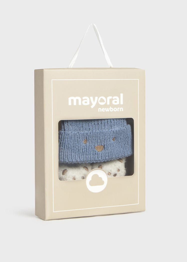 blue beanie hat and socks for baby