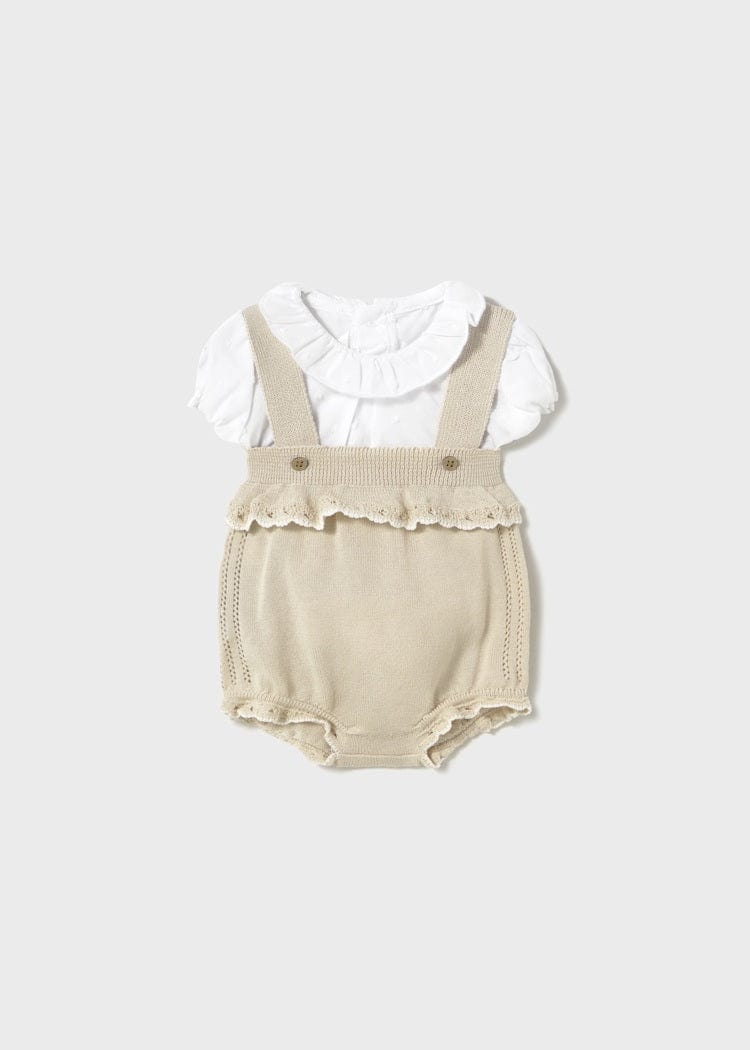 Mayoral Usa Inc Mayoral Knit Overall & Blouse Set in Stone - Little Miss Muffin Children & Home