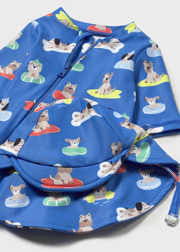 Mayoral Usa Inc Mayoral Sun Protection Swim Romper with Hat in Klein Blue - Little Miss Muffin Children & Home